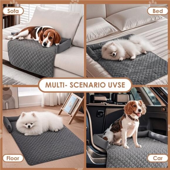 Calming Dog Bed Mat for Couch, Calming Dog Couch Bed with 3 Side Dog Pillow - Picture 6 of 7